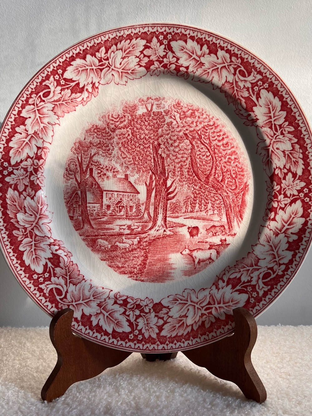 Currier & Ives Cream Dinner Plate with Red Transferware Mark
